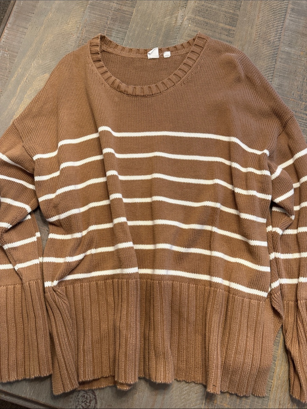 GAP Brown and White Striped Knit Pullover Sweater